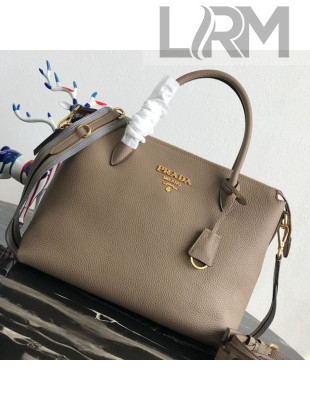 Prada Grained Soft Calf Leather Top Handle Bag 1BA157 Dark Beige 2019