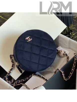 Chanel Velvet Round Clutch with Chain and Crystal Ball AP0245 Navy Blue 2020