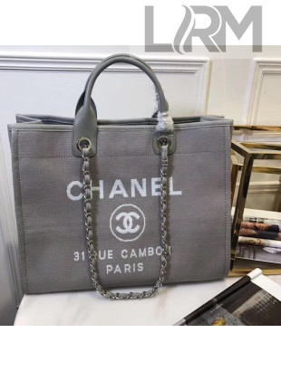 Chanel Toile Large Deauville Canvas Shopping Bag Grey 2019