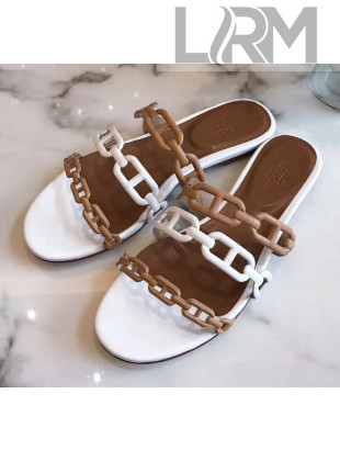 Hermes Leather "Chaine d'Ancre" Flat Sandal Brown/White 2020
