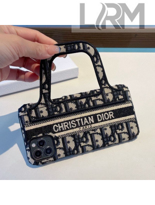 Dior Book Tote Shaped iPhone Case in Black Oblique Canvas 2021