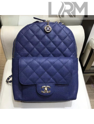 Chanel Grained Calfskin CC Day Medium Backpack Blue 2019