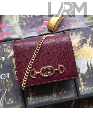 Gucci Zumi Grainy Leather Card Case on Chain 570660 Burgundy