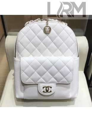 Chanel Grained Calfskin CC Day Medium Backpack White 2019
