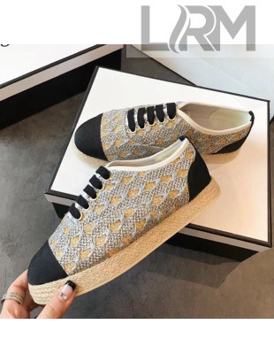 Chanel Woven Lace-Up Espadrilles Sneakers G34424 Light Grey/Gold 2018