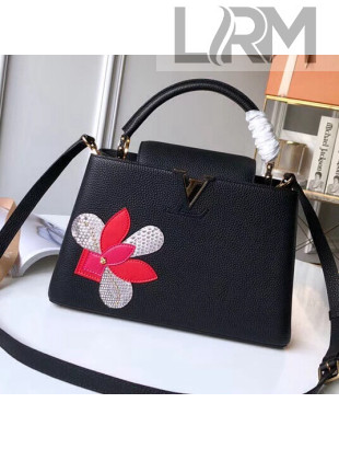 Louis Vuitton Capucines Bag PM with Floral Details M54696 Black 2018