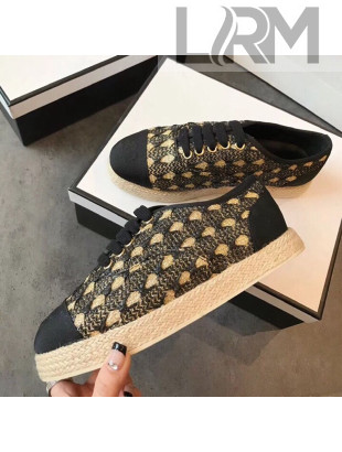 Chanel Woven Lace-Up Espadrilles Sneakers G34424 Black/Gold 2018