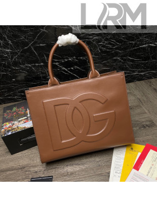 Dolce & Gabbana DG Beatrice Calfskin Tote Bag Brown 2021