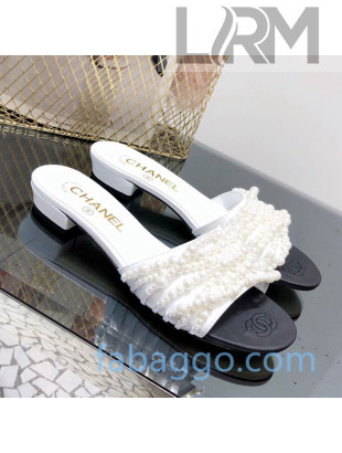 Chanel Lambskin Pearl Bead Charm Slide Sandals Beige 2020