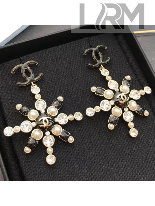 Chanel Crystal and Pearl Snowflake Short Earrings AB2323 White/Black 2019
