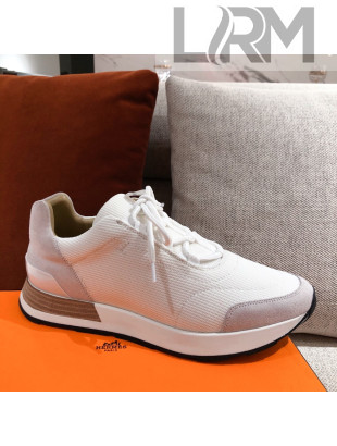 Hermes Patchwork Fabric Sneakers White 2021 10 (For Women and Men)