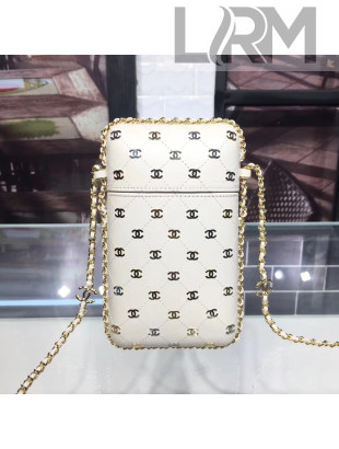 Chanel CC Phone Holder Bag in Calfskin White 2018