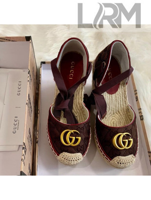 Gucci GG Canvas Lace-up Platform Espadrilles 621240 Burgundy 2020