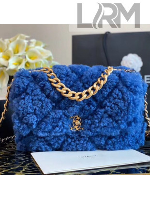 Chanel 19 Shearling Sheepskin Large Flap Bag AS1161 Royal Blue 2020