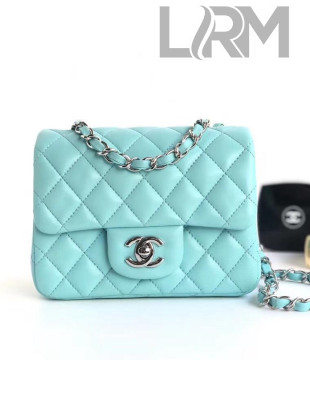 Chanel Lambskin Mini Square Classic Flap Bag 1115 Pale Blue (Silver-Tone Hardware)