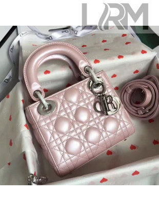 Dior Lady Dior Lambskin Mini 17cm Bag Pink/Silver