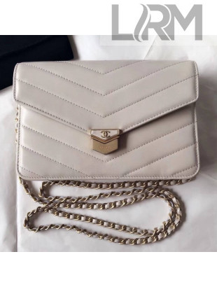 Chanel Chevron Calfskin Medal Wallet On Chain WOC Bag Off-White 2018