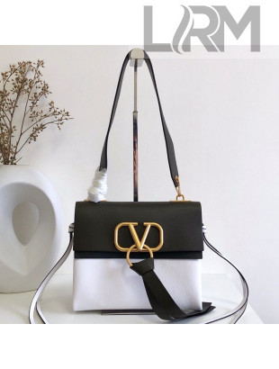 Valentino Small VRING Smooth Calfskin Shoulder Bag Black/White 2019