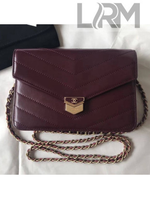 Chanel Chevron Calfskin Medal Wallet On Chain WOC Bag Burgundy 2018