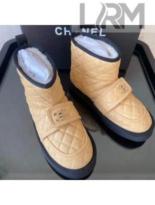 Chanel Soft Calfskin Ankle Short Boots with CC Buckle Beige 2021  