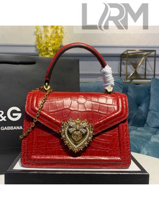 Dolce&Gabbana DG Small Devotion Top Handle Bag in Crocodile Calfskin 6323 Red 2021