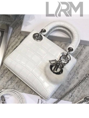 Dior Mini Lady Dior Bag in Crocodile Pattern Calfskin White 2018