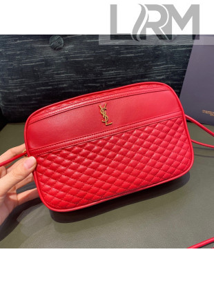 Saint Laurent Victoire Camera Bag in Quilted Calfskin 640990 Red 2021
