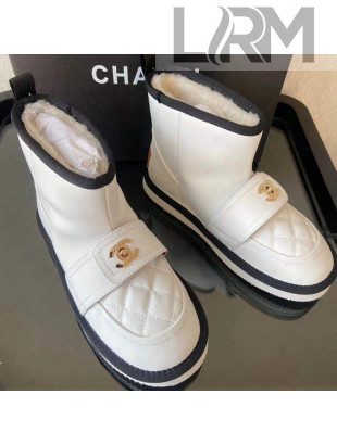 Chanel Soft Calfskin Ankle Short Boots with CC Buckle White 2021  