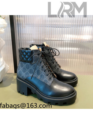 Gucci GG Canvas and Leather Lace-up Ankle Boots Black 2021 
