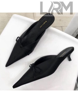 Balenciaga Satin Bowknot Knife Mules Black 2019