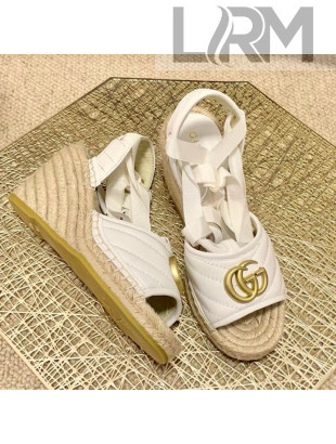 Gucci GG Lambskin Wedge Sandals 10cm White 2021 01