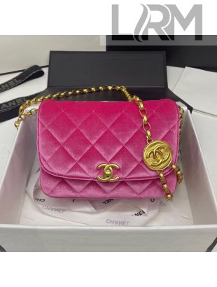 Chanel Quilted Velvet Flap Bag with CC Coin Charm AS2222 Pink 2020