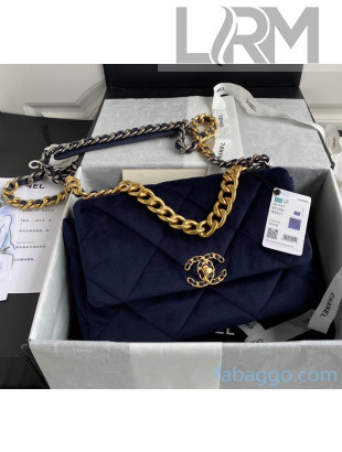 Chanel Velvet Chanel 19 Large Flap Bag AS1161 Deep Blue 2020