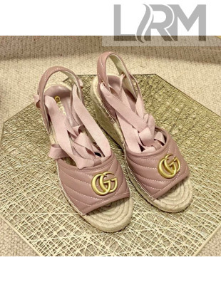 Gucci GG Lambskin Wedge Sandals 10cm Dusty Pink 2021