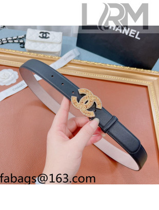 Chanel Calfskin Belt 30mm with Crystal CC Buckle Black 2021