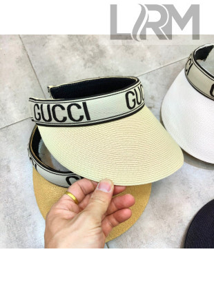 Gucci Straw Visor Hat with Gucci Band Beige 2021