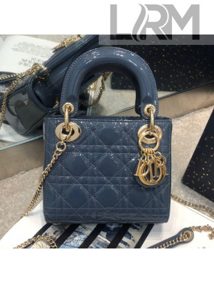 Dior Classic Lady Dior Mini Bag in Denim Blue Patent Leather 2020