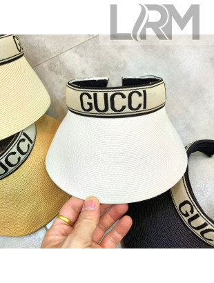 Gucci Straw Visor Hat with Gucci Band White 2021