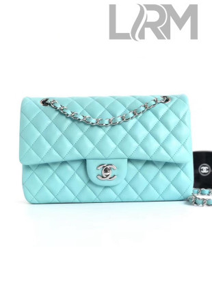 Chanel Lambskin Medium Classic Flap Bag 1112 Pale Blue (Silver-Tone Hardware)