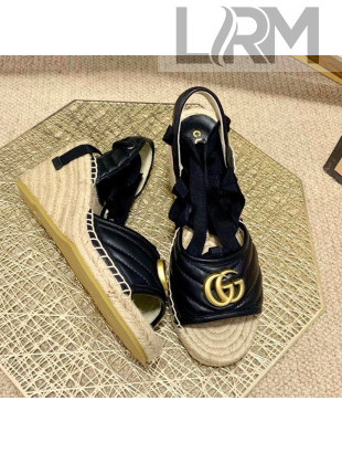 Gucci GG Lambskin Wedge Sandals 10cm Black 2021