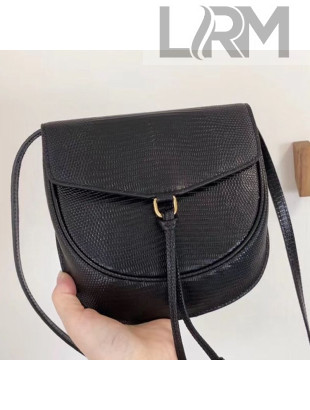 Saint Laurent Datcha Saddle Shoulder Bag in Lizard Embossed Leather 551559 Black 2019