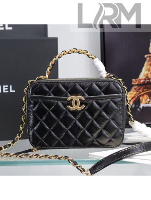 Chanel Shiny Crumpled Calfskin Vanity Case with Chain Top Handle AS2179 Black 2020