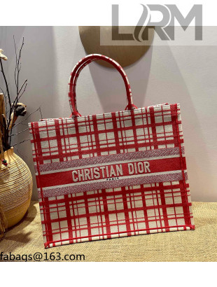 Dior Large Book Tote Bag in Red Check'n'Dior Embroidery 2021 M1286 