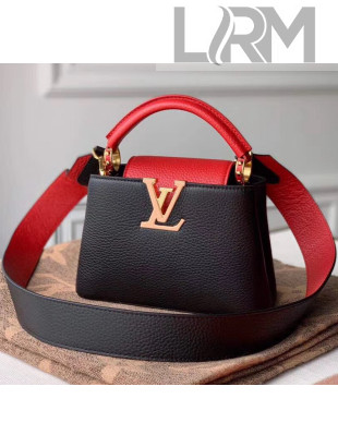 Louis Vuitton Taurillon Leather Capucines MIni Top Handle Bag M56071 Black/Red