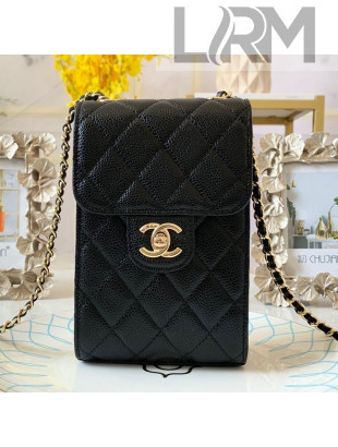 Chanel Quilted Grained Leather Phone Clutch with Chain AP0249 Black 2019