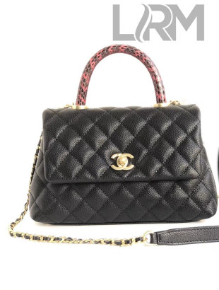 Chanel Chevron Grained Calfskin Coco Python Handle Mini Bag Black 2018