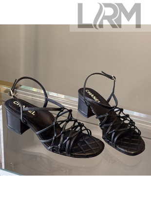Chanel Laminated Lambskin Mesh Sandals G36876 Black 2021