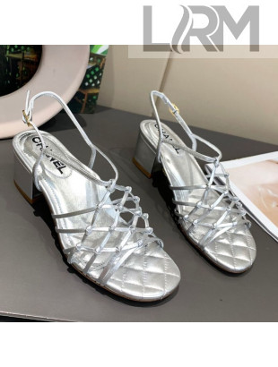 Chanel Laminated Lambskin Mesh Sandals G36876 Silver 2021
