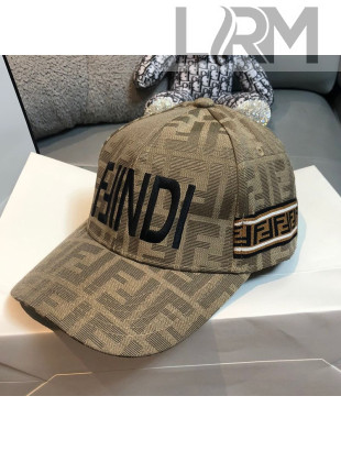 Fendi FF Canvas Baseball Hat with FF Band Beige 2021