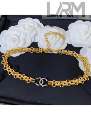Chanel Crystal CC Chain Choker Necklace Gold 2020